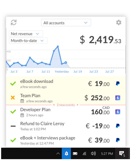 CashNotify menu bar app for Windows