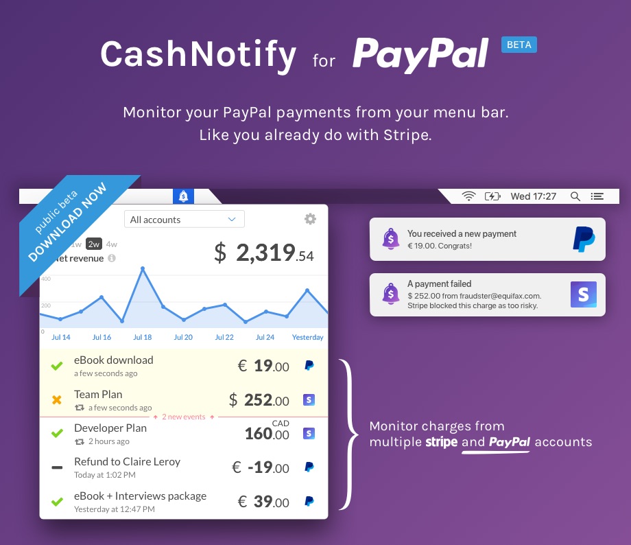 CashNotify desktop application for PayPal