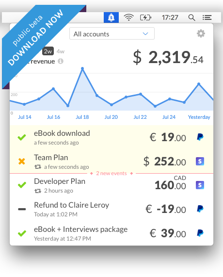 CashNotify menu bar app for macOS