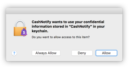macOS keychain authorization message